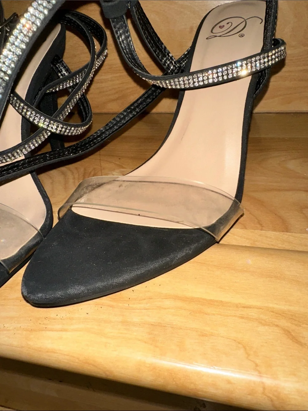 Black Heels with Crystal Ankle Straps size 6 1/2